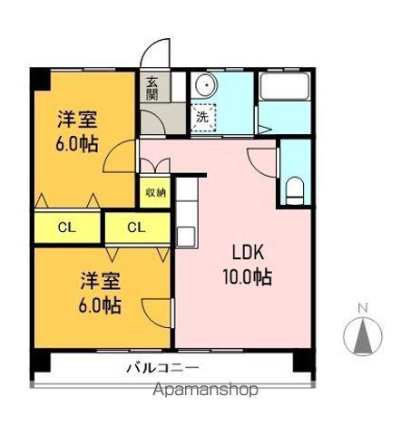 西荘ビル(2LDK/4階)の間取り写真
