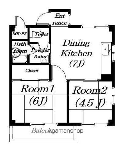 プライズカワナベ(2DK/2階)の間取り写真
