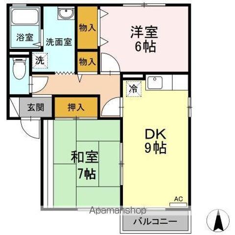 サンライズ夜市A棟/B棟 A棟(2DK/2階)の間取り写真