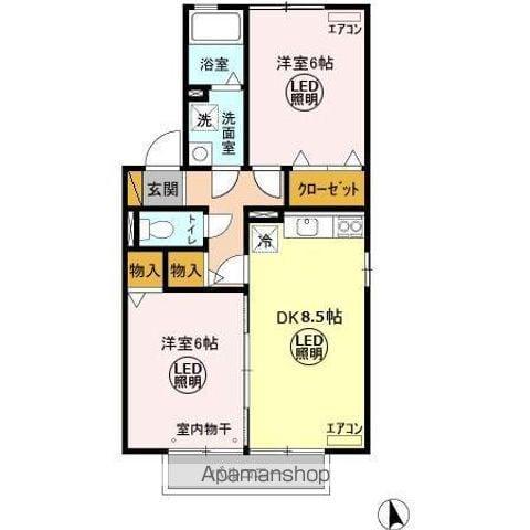 ソレイユ(2DK/2階)の間取り写真