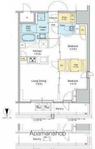 プラウドフラット四谷三丁目(2LDK/13階)の間取り写真