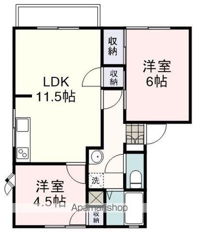 サンシャイン渡辺C(2LDK/2階)の間取り写真
