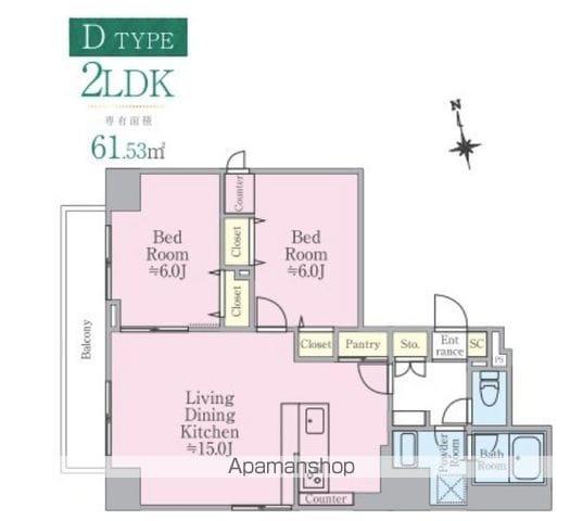 カシェット・ラ・フォーレ(2LDK/9階)の間取り写真