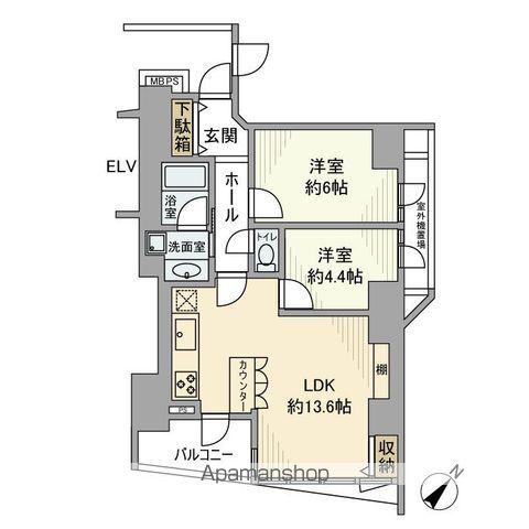 サンウッド中目黒フラッツ(2LDK/6階)の間取り写真