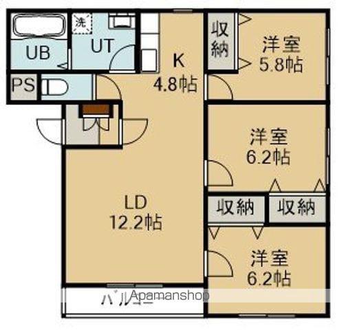 グランメール本通Ⅱ(3LDK/3階)の間取り写真