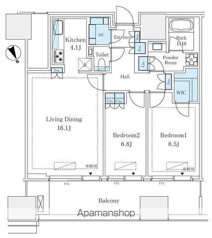 麻布台ヒルズレジデンスB(2LDK/11階)の間取り写真