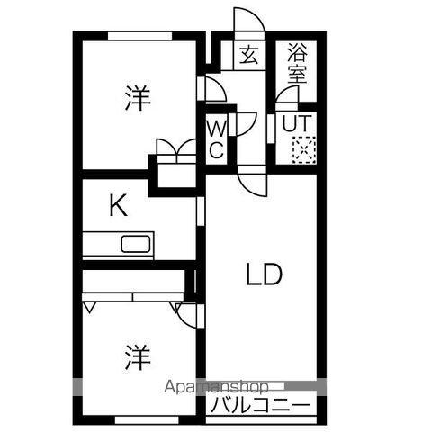 ポセイドン宮の沢(2LDK/1階)の間取り写真