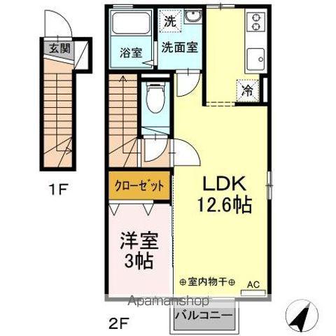 コーポ森(1LDK/2階)の間取り写真