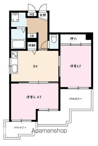 ベルハイム河辺(2DK/4階)の間取り写真