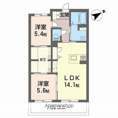 コンフォーザ久米(2LDK/2階)の間取り写真