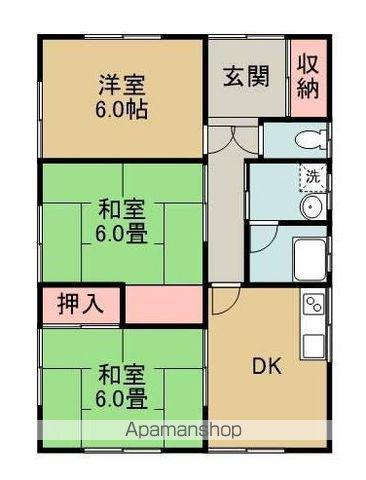 予讃線 今治駅 徒歩65分 1階建 築44年(3DK)の間取り写真