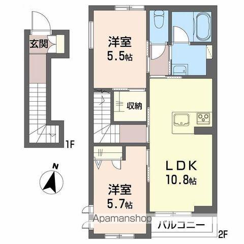 ユキ・クレール(2LDK/2階)の間取り写真