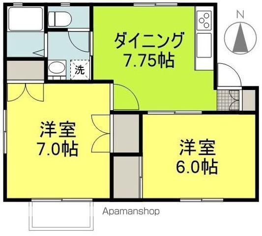 ルーミー甲府106号館(2DK/1階)の間取り写真