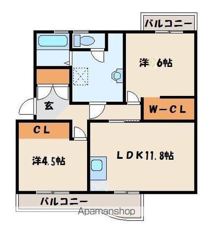 東福間11000棟(2LDK/4階)の間取り写真