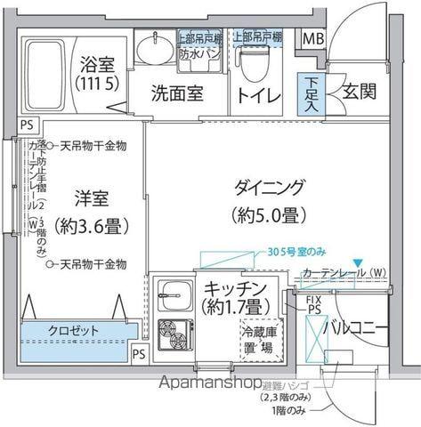 ペルシカナカノ(1DK/2階)の間取り写真