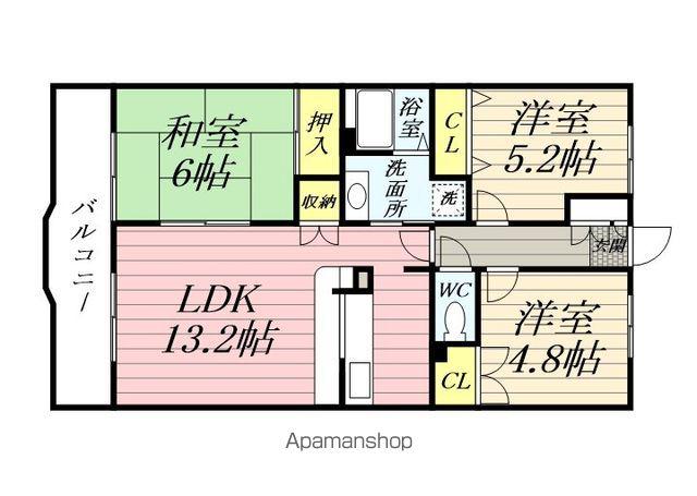 洋光台山の手マンション(3LDK/3階)の間取り写真