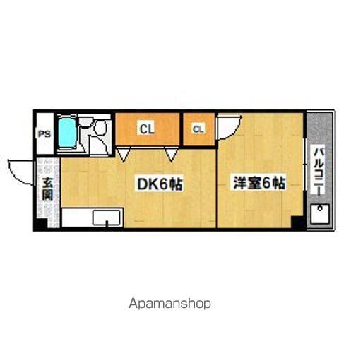 エバーグリーン西田辺ハイツ(1DK/6階)の間取り写真