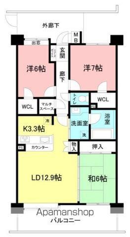 ペルル千葉中央(3LDK/5階)の間取り写真