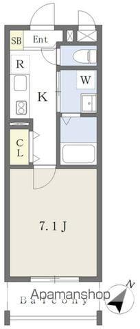 アスシード那珂川(1K/4階)の間取り写真