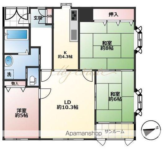 タイムス北畠(3LDK/2階)の間取り写真