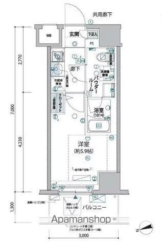 ヴァローレ松戸フィーロ(1K/4階)の間取り写真