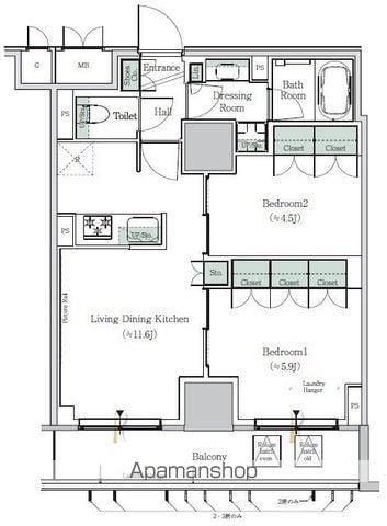 ONE ROOF RESIDENCE NISHI NIPPORI(2LDK/6階)の間取り写真