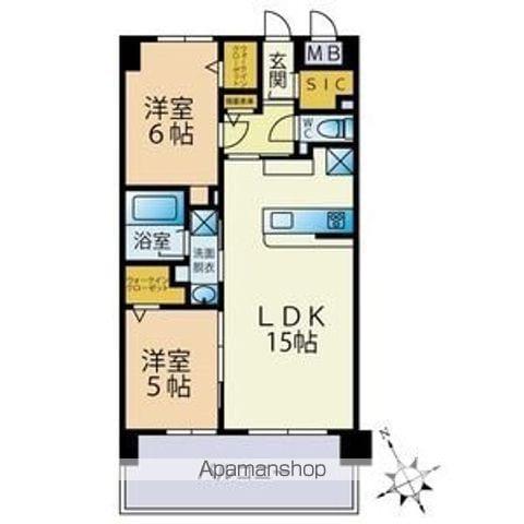 西鉄天神大牟田線 高宮駅(福岡) 徒歩6分 9階建 築2年(2LDK/4階)の間取り写真