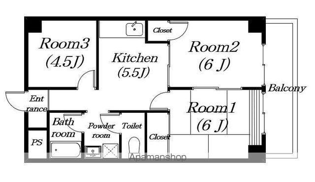 ウイング八日市(3DK/4階)の間取り写真