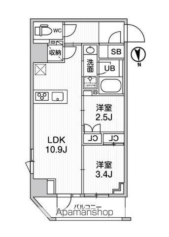 NIDO SHIN-OKACHIMACHI(2LDK/3階)の間取り写真