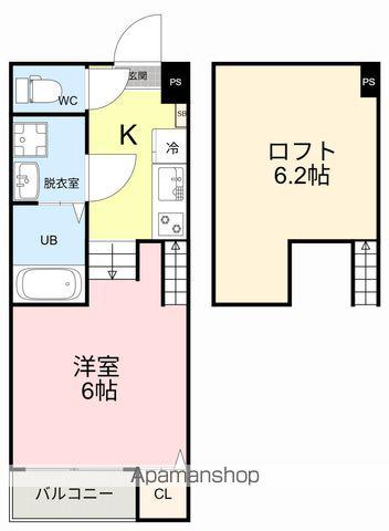 ハーモニーテラス萩野町Ⅱ(1K/1階)の間取り写真