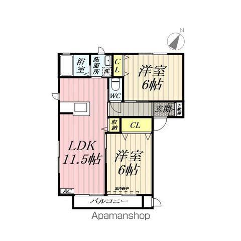 メープルガーデン2号館(2LDK/1階)の間取り写真