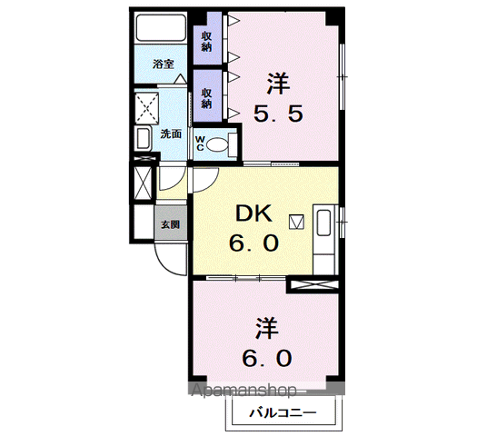 カーサ フィオーレ(2DK/1階)の間取り写真