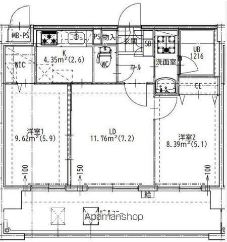 QUINTET MINAMI FUKUOKA(2LDK/7階)の間取り写真