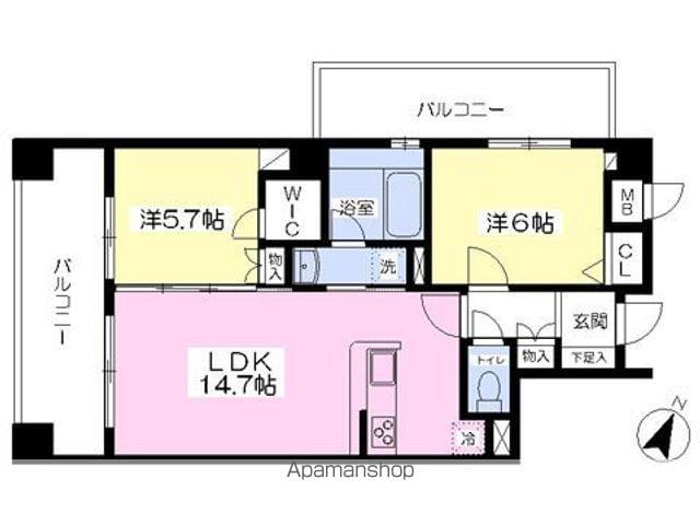 ハイランドスクエア西新(2LDK/4階)の間取り写真