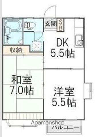 シャトル鹿島(2DK/2階)の間取り写真