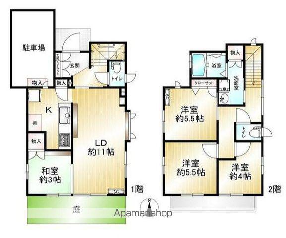 東京都小金井市 2階建 築26年(3LDK)の間取り写真