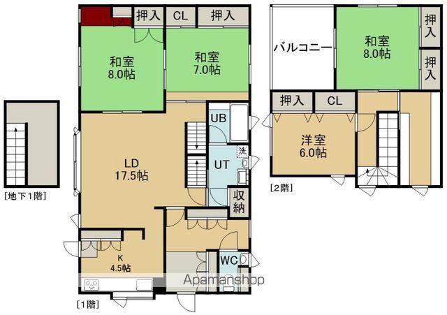 道南いさりび鉄道 上磯駅 徒歩3分 2階建 築33年(4LDK)の間取り写真