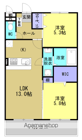 ソルーナ松橋(2LDK/4階)の間取り写真