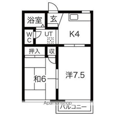 ドミ馬場小路B(2K/2階)の間取り写真