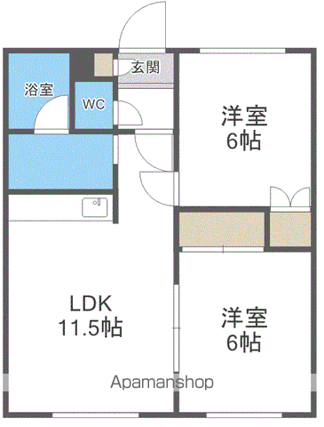 ロイヤルハイツ北野B(2LDK/1階)の間取り写真