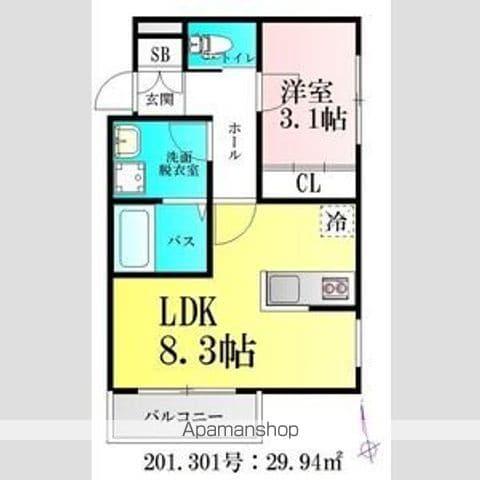 アプリーレ北仙台(1LDK/3階)の間取り写真