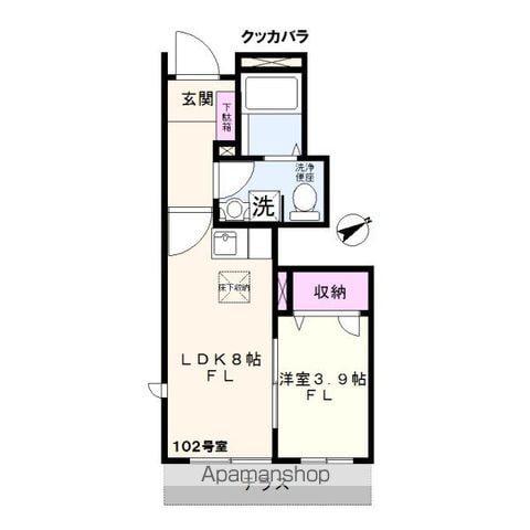 クッカバラ(1LDK/1階)の間取り写真