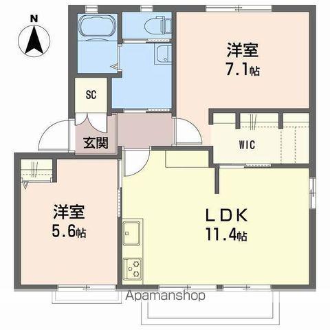 ディアスTT A棟(2LDK/2階)の間取り写真