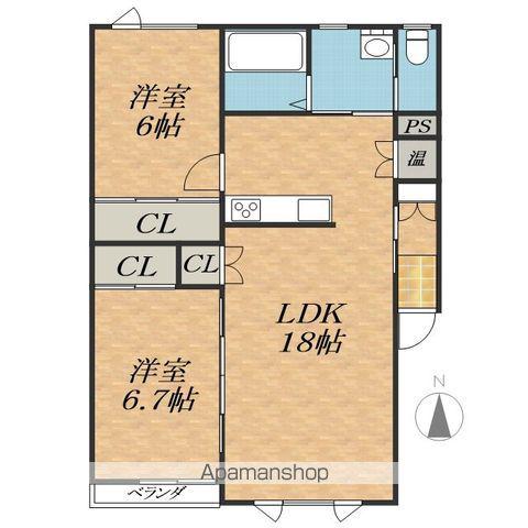 TOWN114 B棟(2LDK/2階)の間取り写真