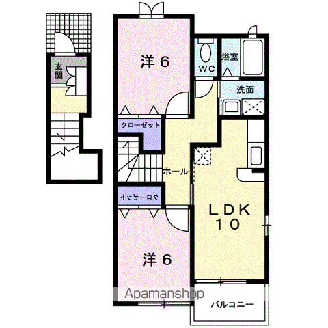 プレシード笹原C(2LDK/2階)の間取り写真