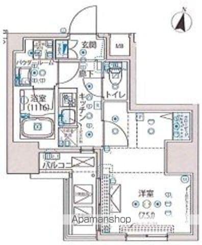 ルクレ墨田緑Ⅲ(1K/5階)の間取り写真