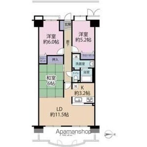 ロータリーマンション西大津2番館(3LDK/4階)の間取り写真