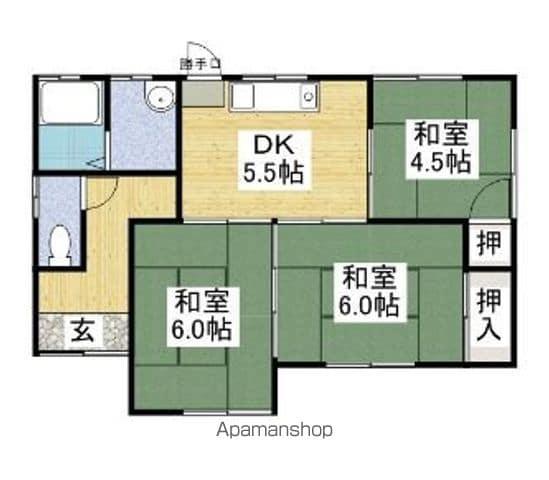 鹿児島本線 古賀駅 徒歩55分 1階建 築45年(3DK)の間取り写真