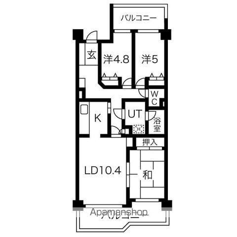 エクセレンス志賀本通(3LDK/3階)の間取り写真