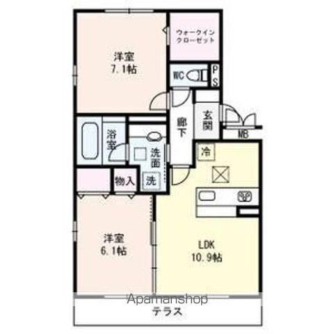 フェリーチェ ファミリアB棟(2LDK/2階)の間取り写真